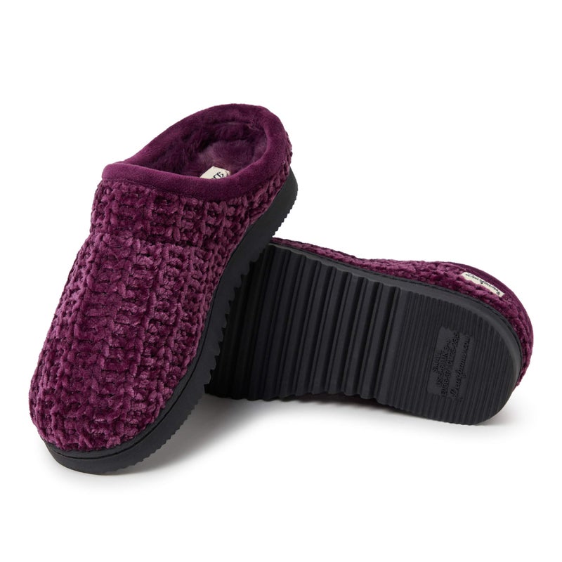 Dearfoams Women's Chenille High Vamp Clog Slipper, Aubergine, Medium